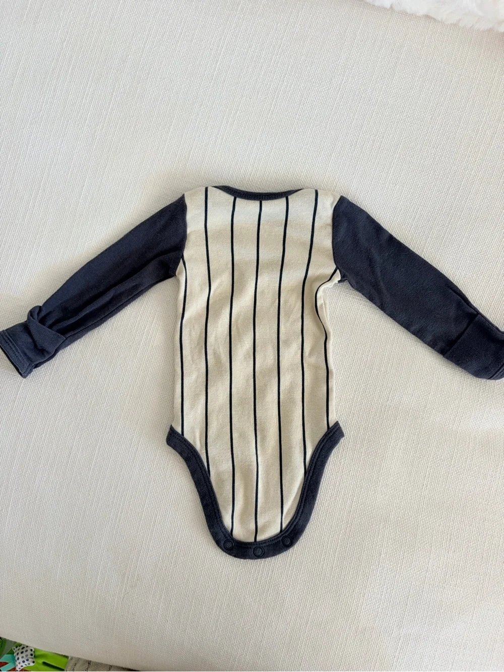 Striped Number 3 Long-Sleeve Onesie in Navy and Cream newborn